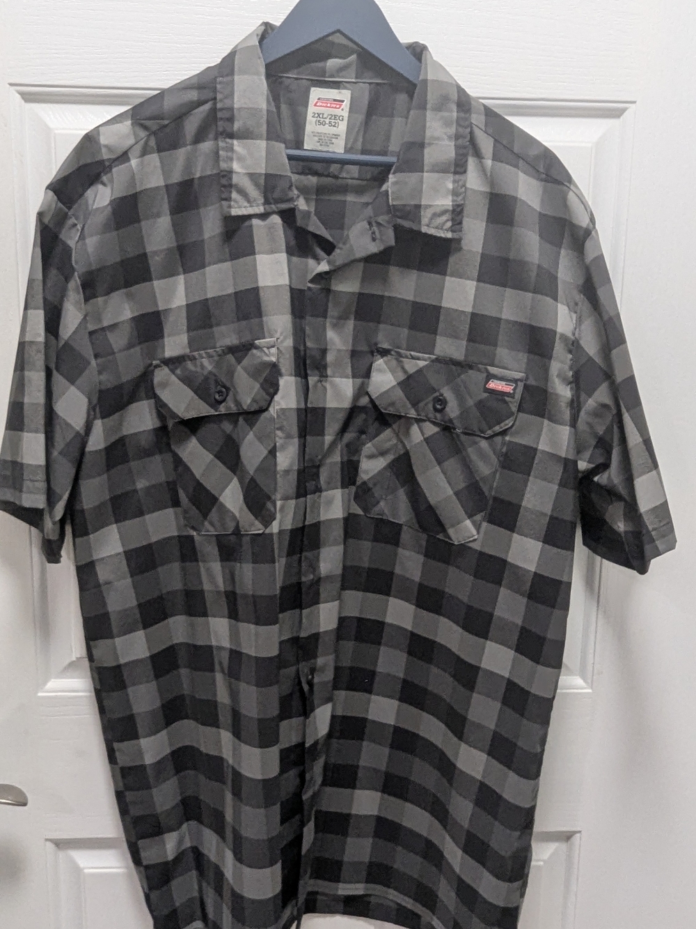 Dickies Short Sleeve Plaid Button-Down Shirt in Gray and Black